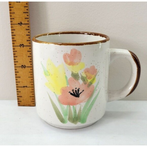 Vintage Floral Mug - Otagiri Style Speckled Stoneware EUC MCM Flower Coffee Mug - Picture 7 of 7